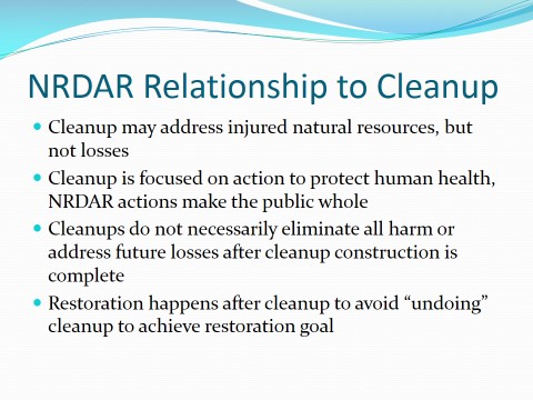 NRDAR Relationship to cleanup