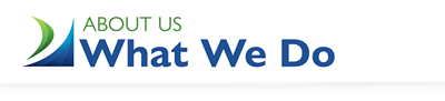 About Us What We Do header in blue and green with WEP logo to left