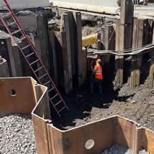 Sheeting and whalers are installed to provide a safe site during repairs